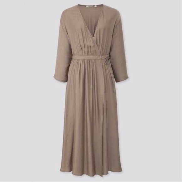 Uniqlo Dresses Uniqlo Womens 34 Wrap Sleeve Dress Nwt Beige Poshmark